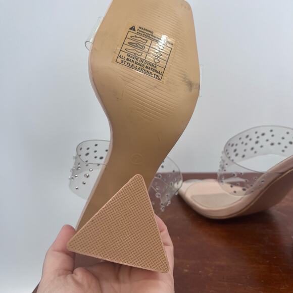 MUDD Y2K Clear Rhinestone Nude Clear Square Toe Chunky Heels Womens 7 - Picture 9 of 11